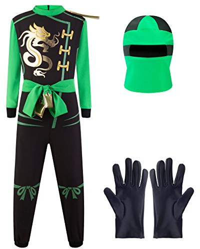 Katara 1771 - Costume ninja ragazzi verde-nero travestimento bambini tuta bimbi guerriero - Taglia M (6-8 anni)