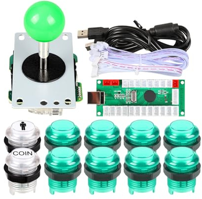 EG STARTS Classic Arcade Games Cabinet Kit USB Encoder to PC Joystick Handle + 5V Led Lights Push Buttons Compatible Arcade PC Game DIY Project &Mame & Raspberry Pi DIY Parts (Green)