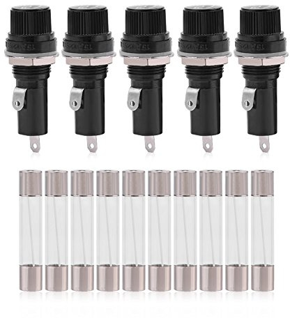 Portafusibile Presa portafusibile Montato su Pannello Elettrico per fusibili in Vetro 6 30 AC 125 V 15 A/250 V 10 A 5 Pezzi