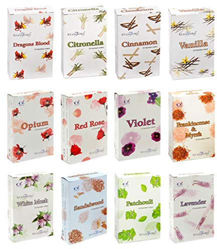 Stamford 37351 Floral Variety Set Incense Cones-12 Packs x 15 Cones, Black, One Size