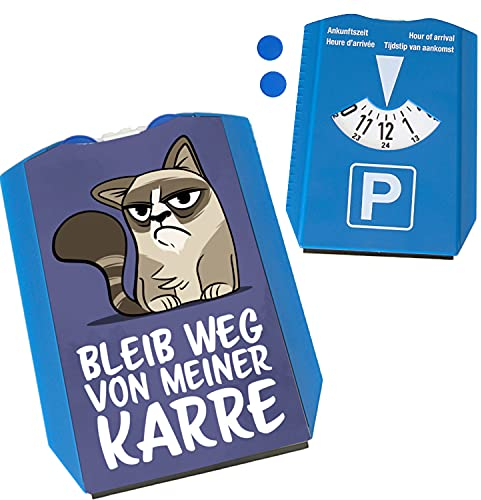speecheese Bleib Weg von meiner Karre Parkscheibe mit Katze mit 2 Einkaufswagenchips Zeige mit Dieser grummeligen Katze DASS Man von deinem Auto Besser Abstand hält - Vorderseite gemäß StVO