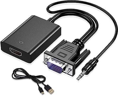 Adattatore da VGA a HDMI 1080P, Convertitore da VGA to HDMI con Audio Video, Converter Adapter VGA Maschio a HDMI Femmina Connettore per Collegamento di Laptop, Proiettore, PC, TV Box, Monitor