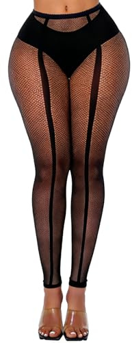 Buitifo Women Sexy Tights Fishnet Opening Leggings Stripe Pantihose Lingerie Pants (BlackJC3,One Size)