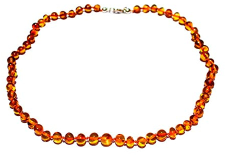 Polished Dark Honey Baltic Amber Necklace for Men/Women or Adolescents (17.7 inch - 45 cm)