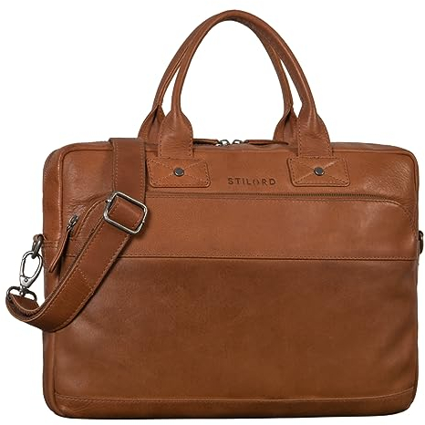 STILORD 'Alvin' Business Laptoptasche Leder Vintage Umhängetasche 15 Zoll Notebooktasche Groß Arbeit Büro Uni Aktentasche Aufsteckbar Echtleder, Farbe:toretto - dunkelbraun