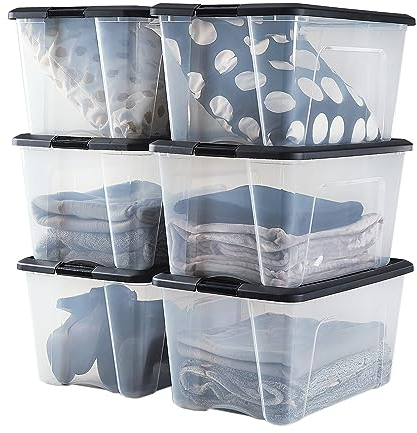 Iris Ohyama Aufbewahrungsboxen mit Deckel, 45L, 6er-Set, Schwarz, Sicherer Verschluss, Stapelbar, Griffe, Schlafzimmer, Schrank, Büro, Organisation, BPA-freies Plastik, Ordnungsboxen, NTB-45
