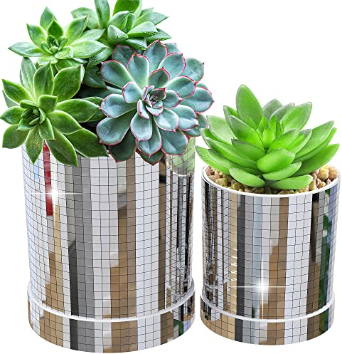 Adnee Disco-Kugel-Pflanztopf, 12,2 cm + 9,4 cm, Disco-Pflanzgefäß für Zimmerpflanzen, Disco-Pflanzgefäß, Pflanztöpfe für den Innenbereich mit Ablaufloch und Untersetzer, 2 Stück