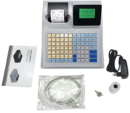 Oiyekntd Elektronische Registrierkasse, gewerbliche Registrierkasse mit Schubladen, Flachtastatur und Thermiedrucker, 8 Digitale LED für Kleinunternehmen/Einzelhandel/Restaurant