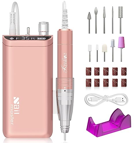 Nagelfräser für Gelnägel Aufladbare Elektrische Nagelfeile 35000 U/min Maniküre Set Elektrisch mit LED Dislay für Nagelstudio und Heimgebrauch Rosa gold