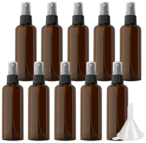 LusDoly 50 Stück, 100ml Braun Plastik Kunststoff Sprühflasche Mit Schwarz Sprüher Nachfüllbar Sprühflaschen Leer für Parfümzerstäuber Zerstäuberflasche Reise Flakons