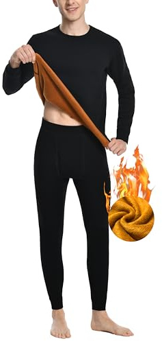 Nutria Set Intimo Termico da Uomo Spesso in Vello Interno Pesante, Biancheria Intima con Foderato in Pile, Strato di Base Invernale per Esterni Tempo Freddo Estremo Flessibile Super-Caldo U10 Nero 2XL