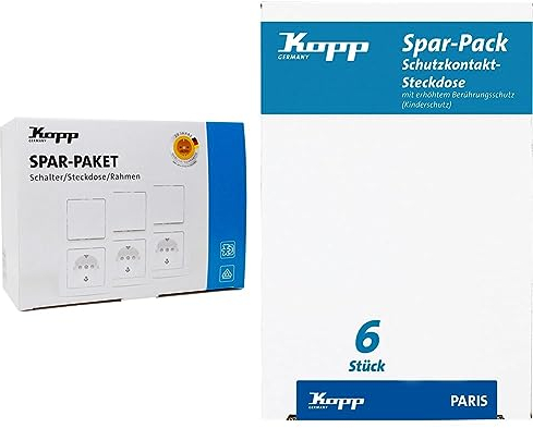Kopp Paris Profipack 6X Schutzkontakt-Steckdosen, 4X Aus-Wechselschalter & Paris Spar-Pack: 6 Schutzkontakt-Steckdosen mit Berührungsschutz