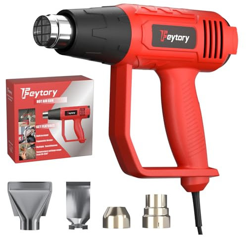 Heat Gun Electric 2000W 220V, Dual-Temperature Settings, 300℃ & 600℃, Hot Air Gun for Paint Stripping, PVC Shrinking, BBQ, Home Improvement, 4 Nozzles, Red