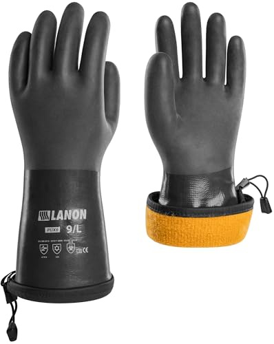 LANON PU Guanti da Lavoro Invernali, Guanti per Lavori in Cella Frigorifera, Impermeabili, Resistente a Sostanze Chimiche e Oli, Antiscivolo, Taglia XL