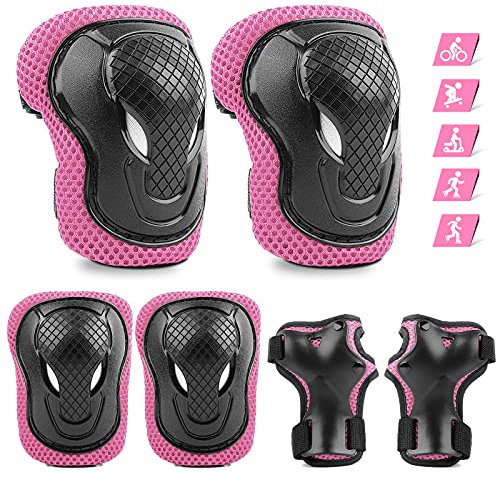 ValueTalks Kids/Youth Knee and Elbow Pads Set,Knee Pads for Kids Adjustable Protective Gear Set for Roller Skates Skateboard Scooter Inline Skating Cycling Bike Riding (Pink, S)