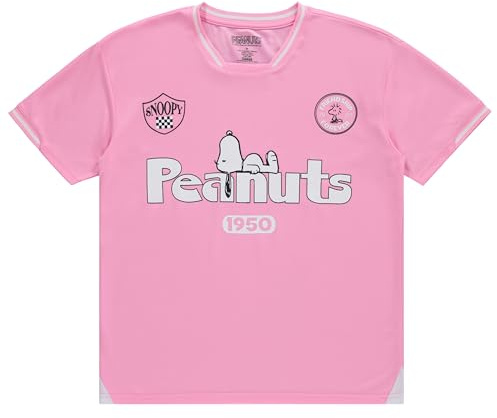 Peanuts Ladies Snoopy Soccer Jersey Snoopy Charlie Brown, Woodstock, Linus Mesh Soccer Jersey, Pink White, L