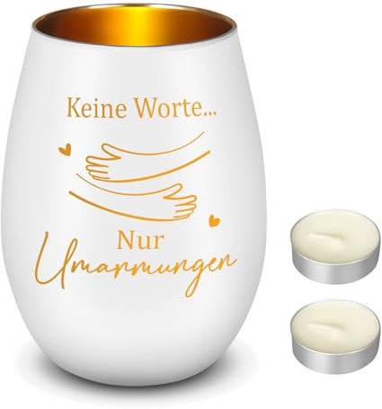 Nuenen Regalo de Luto 1 Portavelas 2 Velas de Té, Luz de Luto con Grabado Keine Worte Nur Umarmungen Regalos Conmemorativos Regalo de Condolencia para Amigos en Duelo, Recuerdo del Difunto