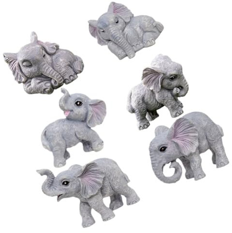 WEKADRIN 6pièces Figurines Miniatures Élégantes Résine De Éléphants Cartoon pour Décoration De Jardin Et Paysage Accessoires Adorables pour Aménagement Intérieur Et Extérieur