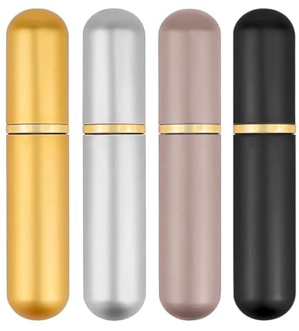 SIRLOMU 4 Stück Riechstifte Für Ätherische Öle, Wick, Ätherisches Öl Tuben, Aromatherapie Flasche, Nasal Inhalatoren, Parfüm Rohr Mit 4 Baumwoll-Dochte (Schwarz/Silber/Gold/grau)
