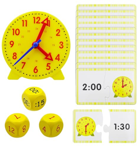 CONNECTION Lernuhr Kinder Set Uhr Lernen für Kinder ab 5 Lernuhr Grundschule Demonstrationsuhr Modell mit 12 Fragekarten Lernspiele für Mädchen Junge Geschenke zur Einschulung Pädagogisches Geschenk