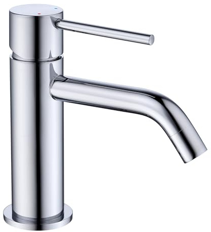 Friota Moderno rubinetto cromato per lavabo, a bassa pressione, in acciaio inox, senza piombo, con tubo da 60 cm, altezza del beccuccio 65 mm, per piccoli bagni, ospiti, WC e camper
