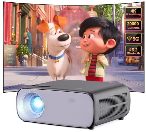 Proyector Mini portátil WiFi & Bluetooth 5.2 - Full HD 1080P (compatible con 4K) - Proyector HD para películas, juegos y televisores - Compatible con PS5, smartphones y PC (Gris)