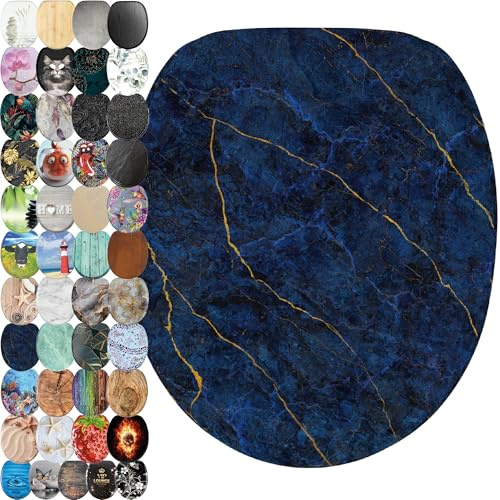 Sanilo Toilet Seat, Great Range of Colorful Toilet Seats, Stable Hinges, Easy to Mount (Marble Darkblue)