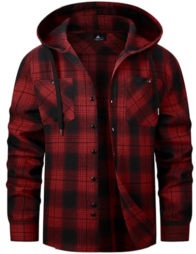ZITY Men's Shirts Long Sleeve Checked Flannel Tops Casual Plaid Shirts Hoodie Button Down Lumberjack Shirt with Pocket M-3XL