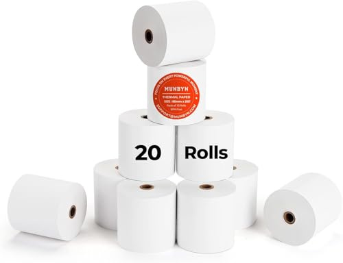 MUNBYN Termorullar 80x80mm, 65g/m² Kvittopapper, 16 m Längd, 20 Rullar