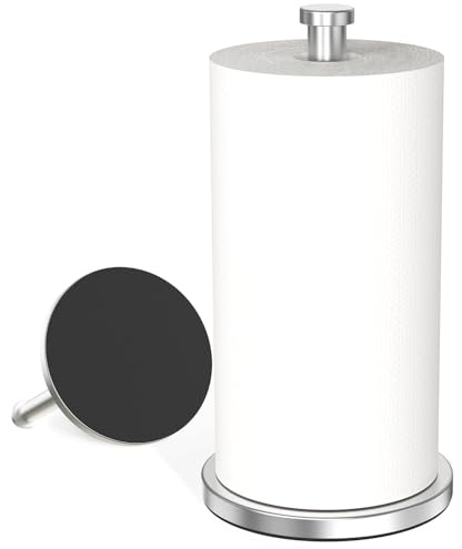 VEHHE Kitchen Roll Holder Free Standing, Stainless Steel Paper Towel Holder with Weighted EVA Non-Slip Base, Waterproof and Rustproof Kitchen Towel Holder, Suit for Cook House, Bathroom,Outdoor Silver