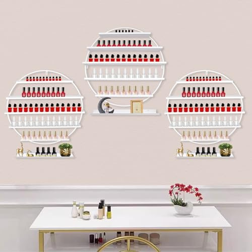 ZNLLQZN Estantería redonda de pared de 5 niveles, soporte para esmalte de uñas, expositor de uñas, 6 unidades en uno, para pintalabios, aceites esenciales y otros objetos (blanco)