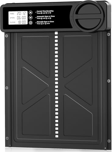 Porta Pollaio Automatica - Grande, Porta Automatica per Pollaio in Lega di Alluminio | Anti-Pizzicamento | Manuale e Timer | Grande Display, Porta per Pollaio Automatica Alimentata a Batteria