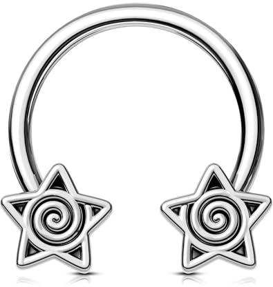 OUFER Anillo de acero quirúrgico 316L para tabique de estrella dorada, 16 g, aretes de daith, joyería gótica de plata, joyería minimalista para tragus, hélice, piercing para mujer, 8/10 mm