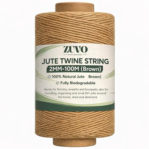Zuvo Jute Twine 100m - Natural Garden String, 2mm 3-Ply Brown,Biodegradable | Low-Odour Colourfast Jute, Crafts, Gift Wrapping, Floristry, Climbing Plants, Strong Twine String, Eco-Friendly