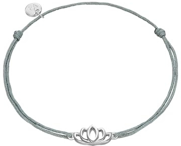 GLANZSTÜCKE MÜNCHEN Damen-Silberarmband Lotusblume Sterling Silber flexibel einstellbar - Textil-Armband Lotus-Symbol Freunschaftsarmband Lotusblüte
