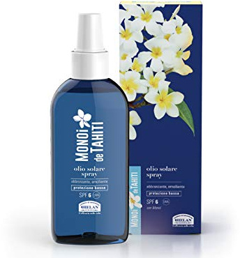 Helan, Monoi De Tahiti - Huile Corps Creme Solaire SPF 6, Crème Solaire avec Protection Basse, Lait Solaire Accelerateur de Bronzage Emollient contre UVA et UVB avec Huile de Coco 150 ml Made in Italy