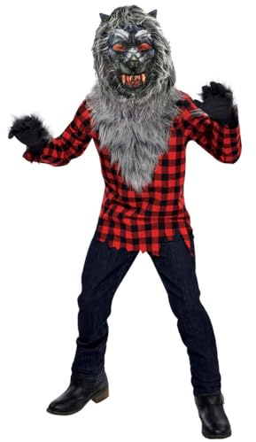 Amscan – Barndräkt varulf, skjorta, latexmask, handskar, halloween