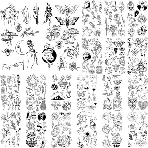 GLARYYEARS 150+ Realistic Temporary Tattoos for Parties & Festivals | Waterproof, pain-free black temporary tattoos. 150+ tiny moon & flower designs for adults/kids. Perfect for quick body art.