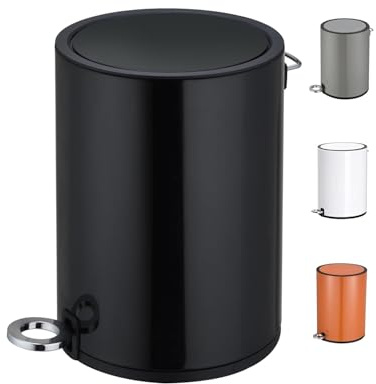 FurnitureXtra™ Pulverbelagd mjuk stängning pedalfack, inre plast hink, ABS-lock (svart, 6 L)