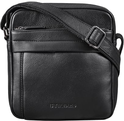 STILORD 'Craig' Herren Schultertasche klein Leder Umhängetasche Männer Herrenhandtasche für 10,1 Zoll echtes Vintage Rindsleder, Farbe:schwarz