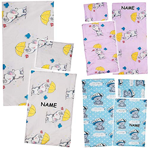 alles-meine.de GmbH 3 TLG. Set: große Puppenbettwäsche: Puppendecke + Kissen + Unterlage - inkl. Name - 100% Baumwolle - Jungen Farben - 56 cm groß - Stoff - Bettzeug für Puppen..