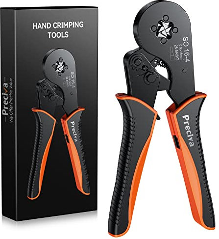 Pince à Sertir 0,08-16 mm², Preciva AWG 28-5 Outil de Sertissage de Virole de Fil, Outil de Sertissage de Fil à Cliquet Auto-Réglable pour Terminaux Câbles Manchons D'extrémité