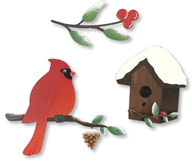 Roeda Brighten Your Life 14560m Winter Birdhouse Magnets Set of 3 Assorted - Cardinal on Branch, Birdhouse, Berry Branch Accents