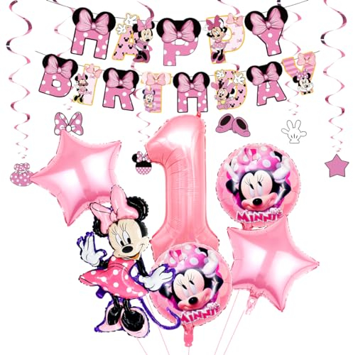 Geburtstagsdeko Mädchen 1 Jahre, Luftballon 1 Geburtstag, Mouse Deko 1. Geburtstag Mädchen, Rosa Ballon für kindergeburtstag Theme Party