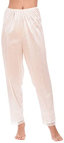 Women's Silk Pettipants Slip Ankle Length Snip-it Pant Liner Satin Culotte Slip Elastic Waistband Lace Sleep Pants (Champagne, S)