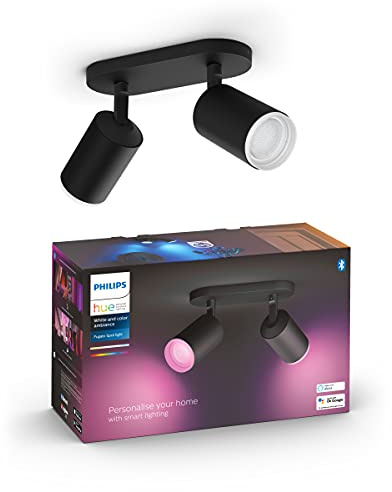 Philips Hue White & Color Ambiance Fugato 2er Spot, schwarz 2x350lm, dimmbar, 16 Mio. Farben, steuerbar via App, kompatibel mit Amazon Alexa (Echo, Echo Dot), neue Generation