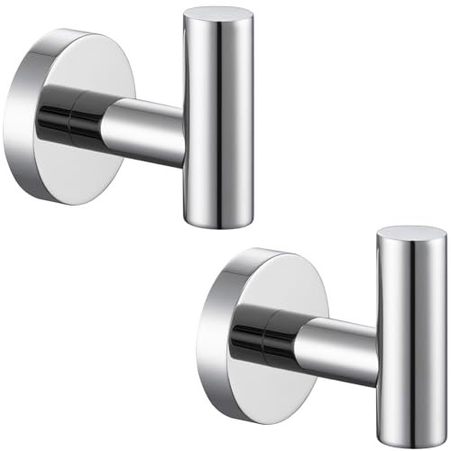 APLusee Polished Chrome Towel Hooks for Bathroom, 2 Pack, Wall Mounted