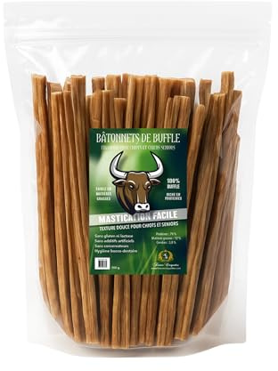 Bâtonnets de Buffle pour Chiot & Chien Senior | Friandise Naturelle à Mâcher | 100% Buffle Séché à l’Air | sans Gluten, Faible en Matières Grasses | Hygiène Dentaire & Plaisir de Mâcher - 300g