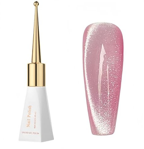 Rosa Cat Eye Gel Nagellack Mit Magnet - Glossy Cat eye UV Gel Nail Polish Katzenauge Nagellack Langlebig - Glitzer Holografischer Magnet Nail Art Manicure Salon DIY Geschenk für Frauen(Rosa 10ML)