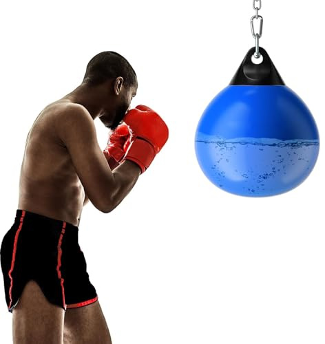 FANTASK Sacco d'acqua pesante Ø 45 cm, sacco da boxe, 50 kg/80 kg, sacca da allenamento Aqua con catena in metallo regolabile, fibbie di sicurezza e tubo dell'acqua, per adulti e bambini (blu)